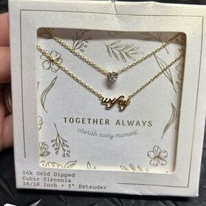 14k Gold Dipped 'Wifey' with Cubic Zirconia Heart Multi Strand Necklace